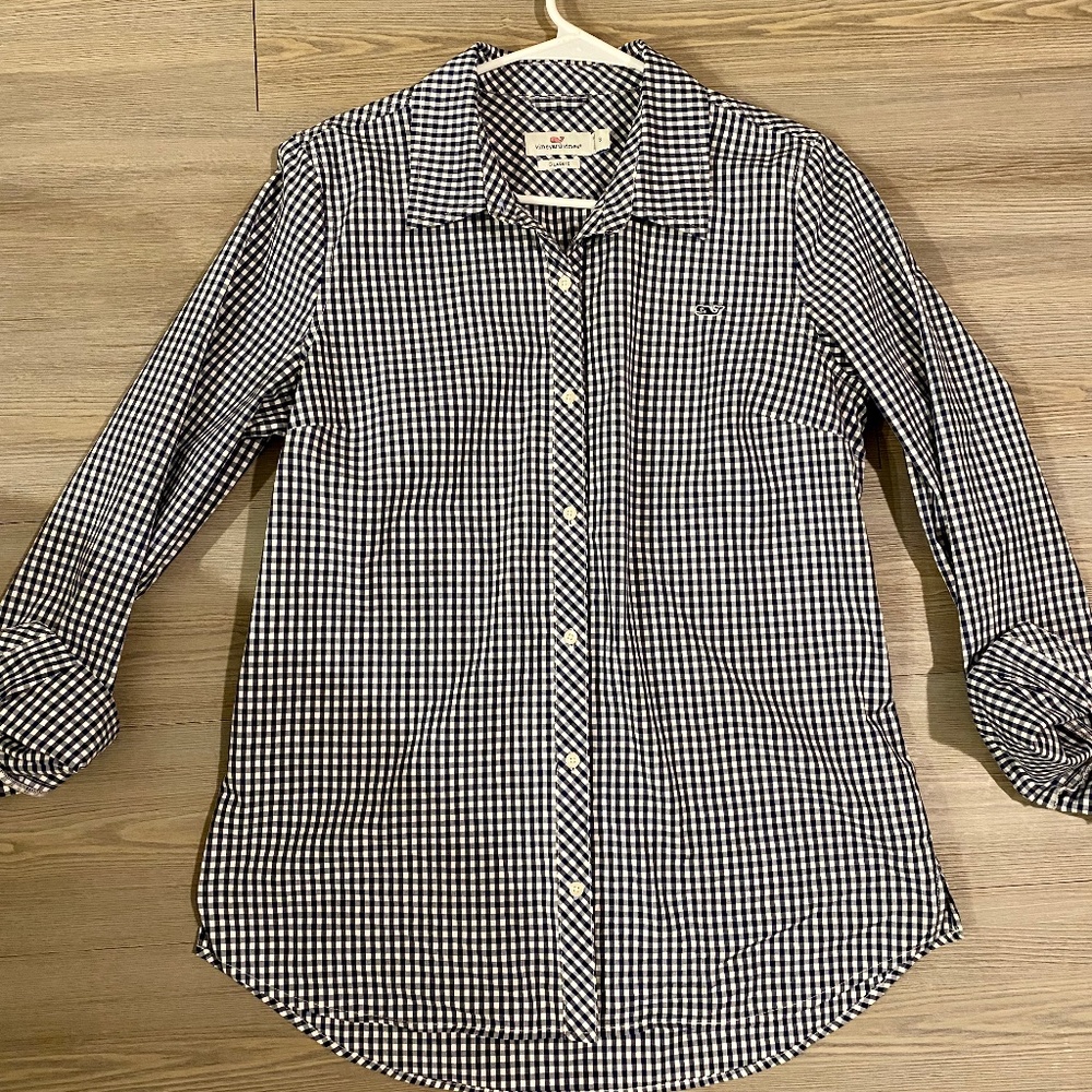 Vineyard Vines Ladies Classic Fit Button Down shirt, Blue/White checkered